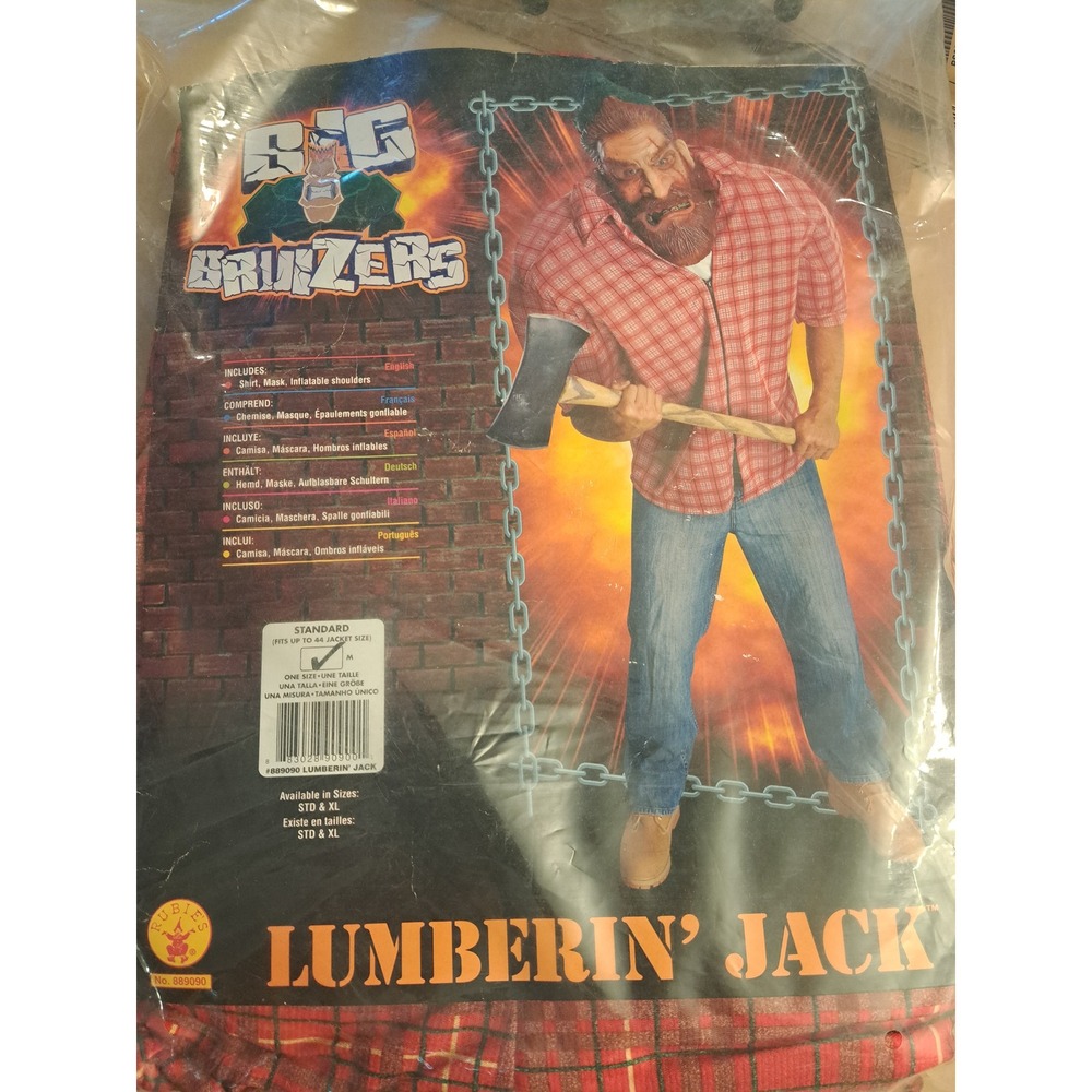 Rubies Big Bruizers Lumberin Jack Mens Costume Plaid Shirt Mask Shoulders 889090